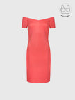 VARIE CORAL PINK BARDOT OFF-SHOULDER PARTY DRESS WITH INBUILT BRA