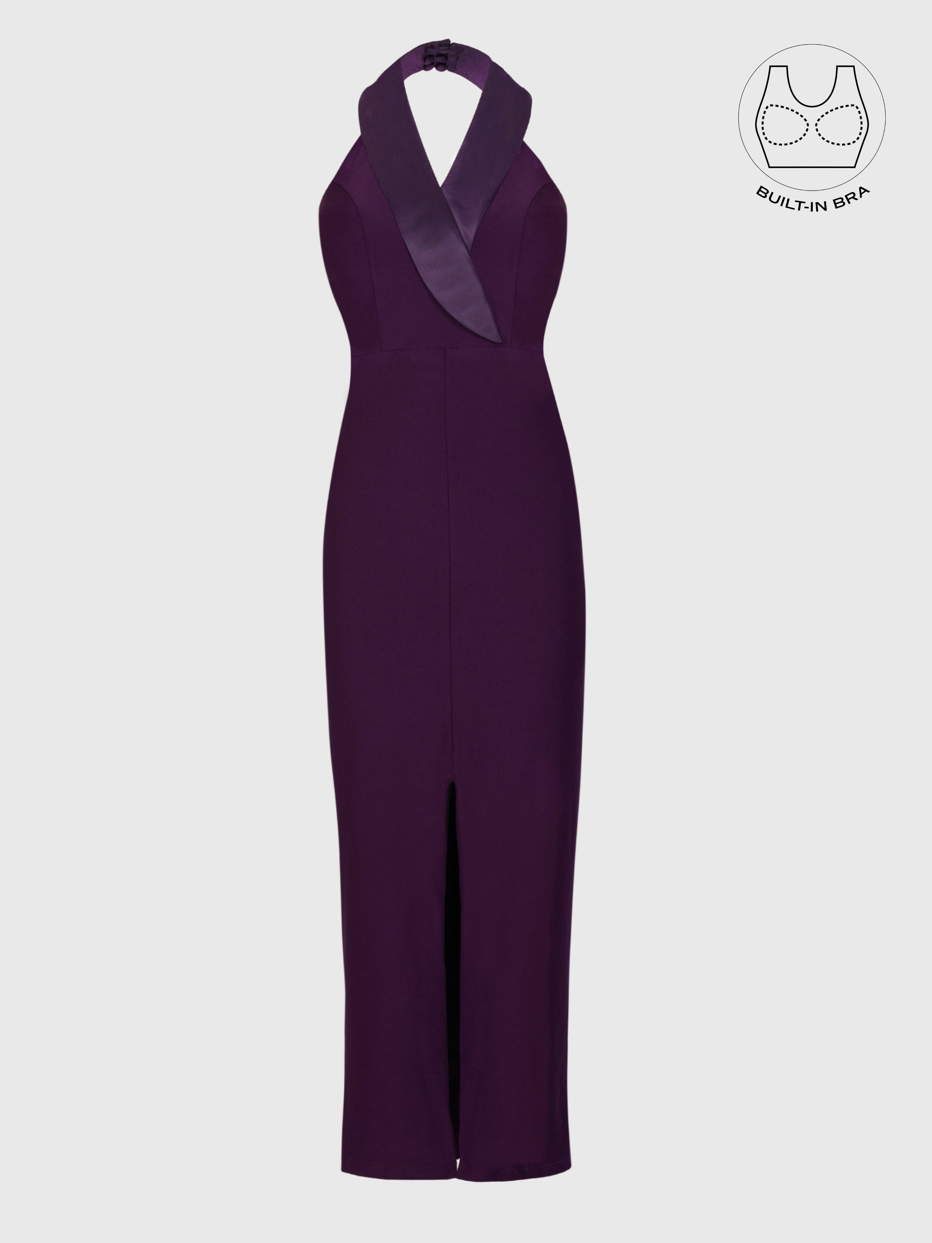 FORTE ROYAL PURPLE STRUCTURED COLLAR GOWN WITH INBUILT BRA