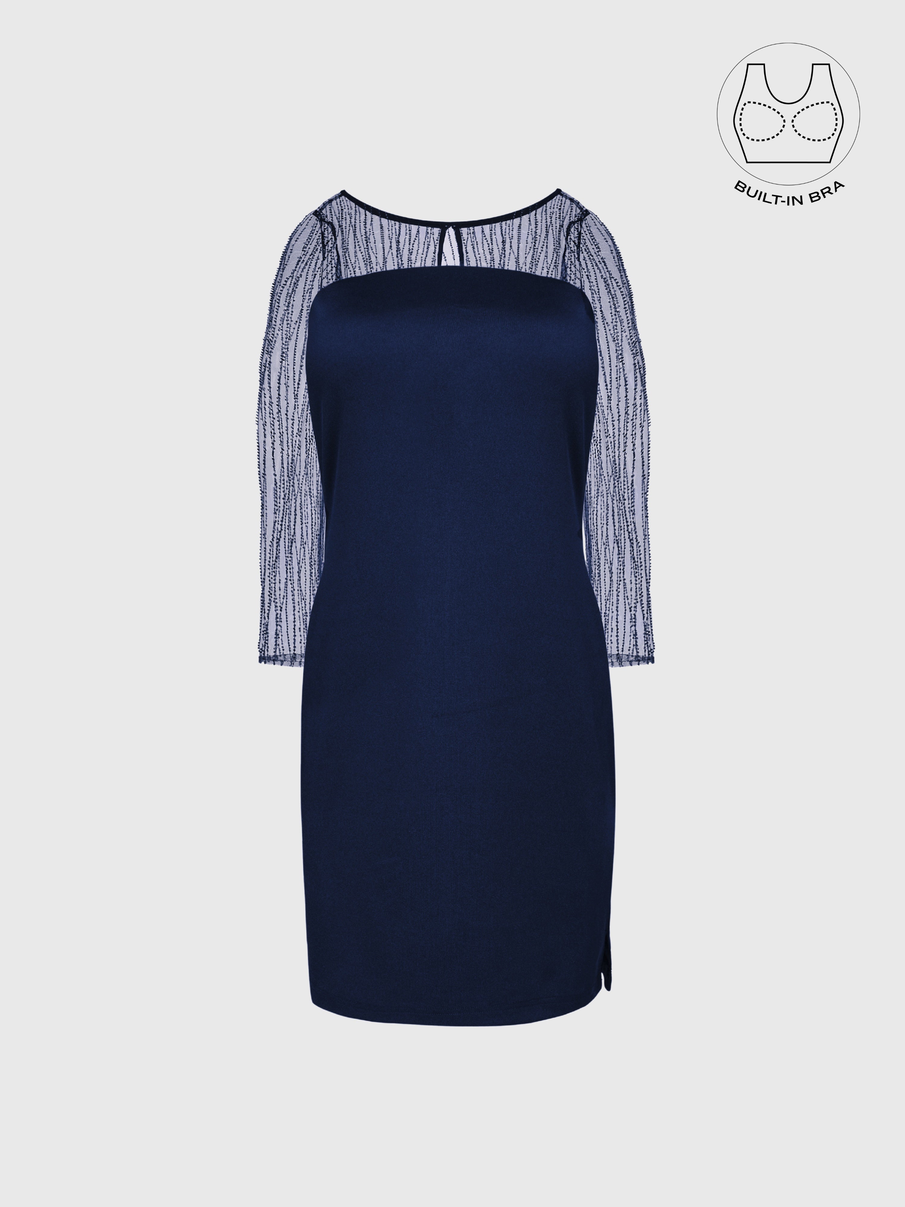 INARA NAVY BLUE BEADS & SEQUINS COCKTAIL DRESS WITH INBUILT BRA