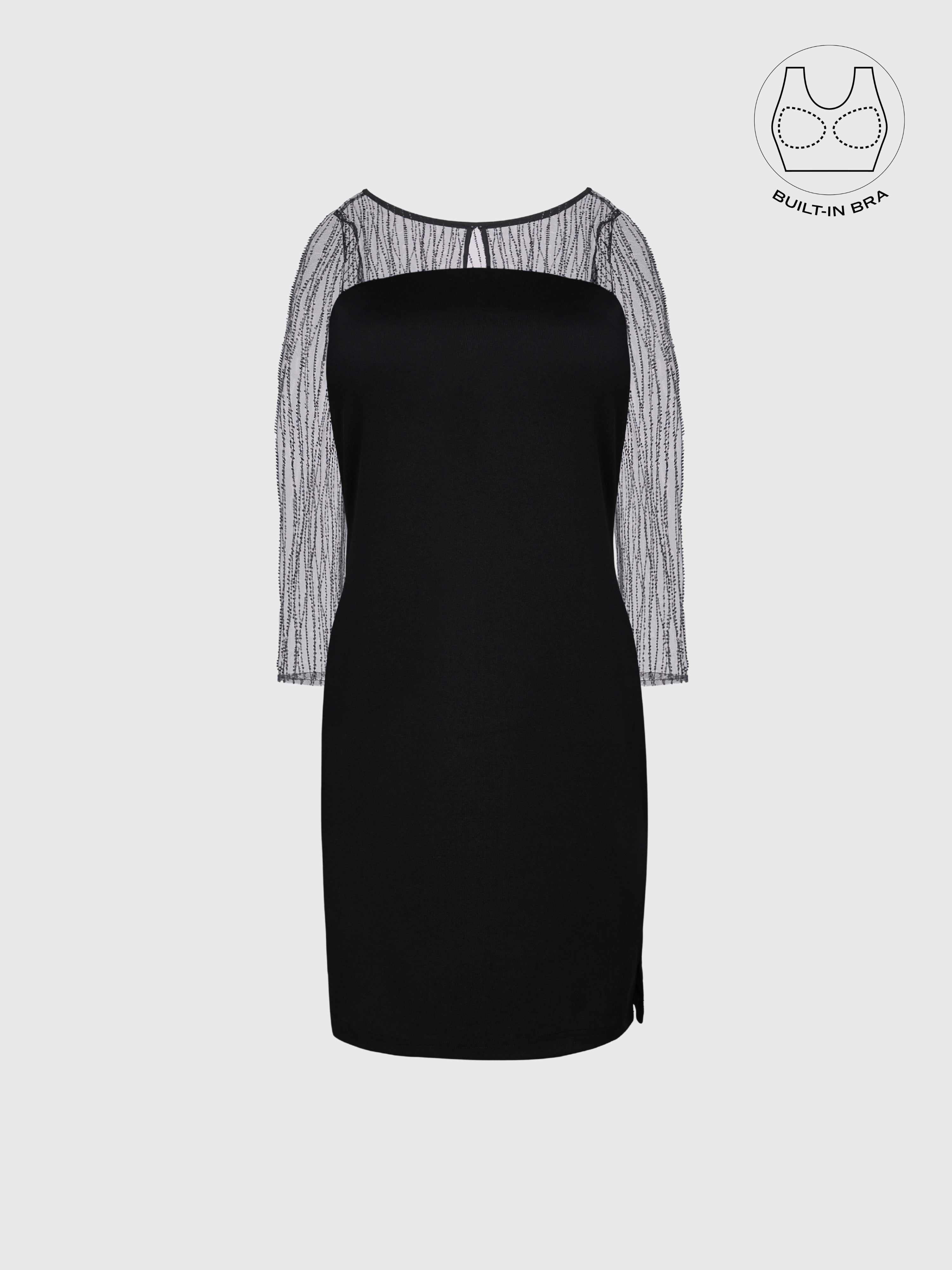 INARA BLACK BEADS & SEQUINS COCKTAIL DRESS WITH INBUILT BRA