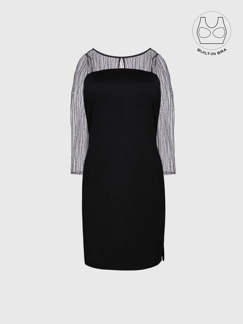 INARA BLACK BEADS & SEQUINS COCKTAIL DRESS WITH INBUILT BRA