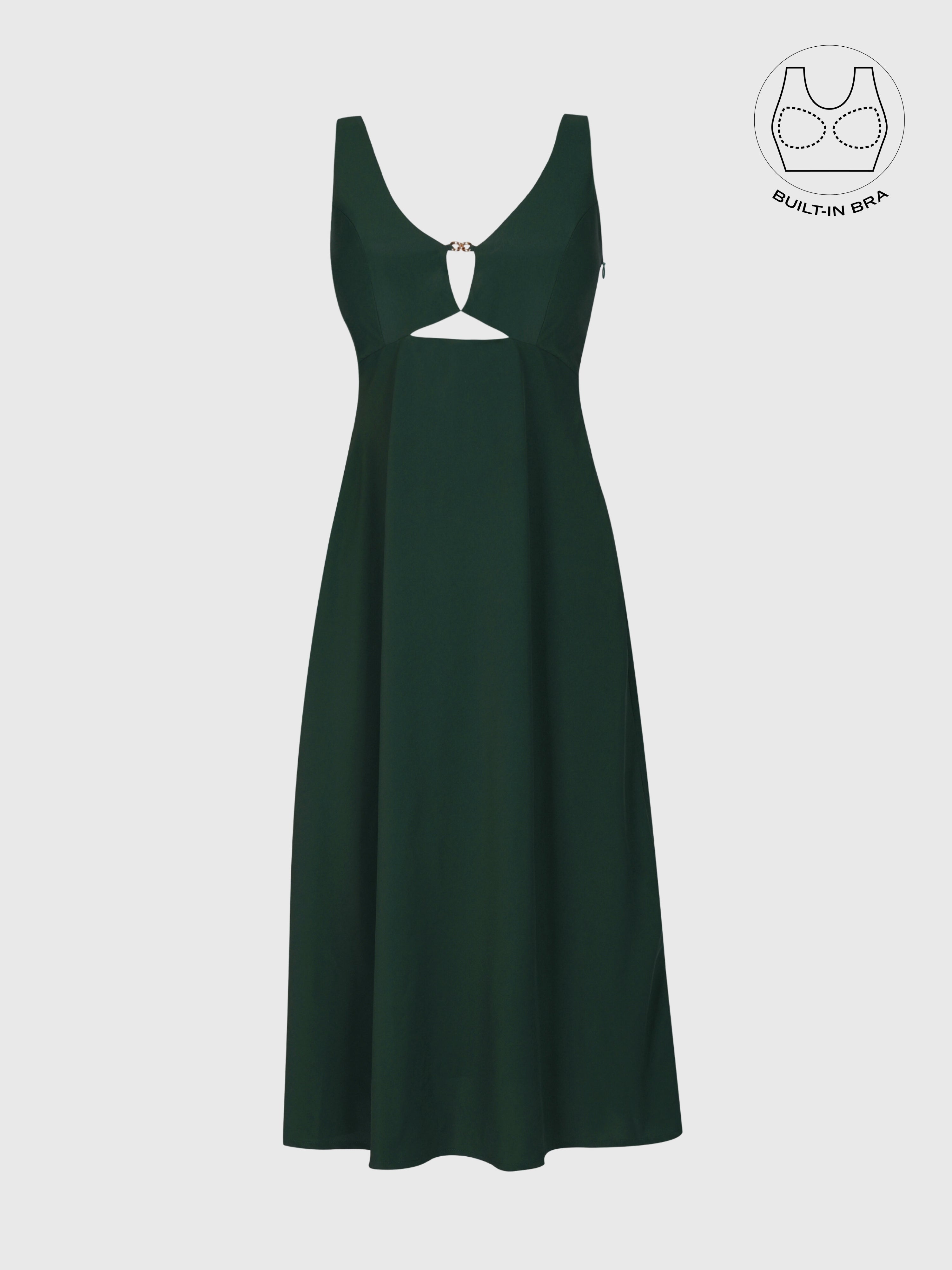 LIBERE FOREST GREEN BUCKLE CUTOUT DRESS WITH INBUILT BRA