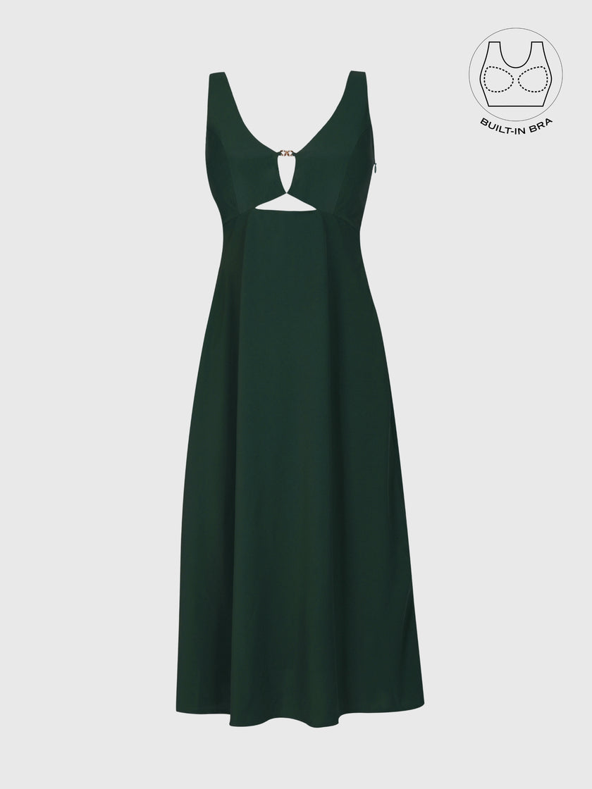 LIBERE FOREST GREEN BUCKLE CUTOUT DRESS WITH INBUILT BRA