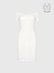 VARIE IVORY BARDOT OFF-SHOULDER PARTY DRESS WITH INBUILT BRA