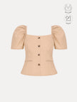 LEONIE BEIGE GATHERED SLEEVES BUTTON TOP WITH INBUILT BRA
