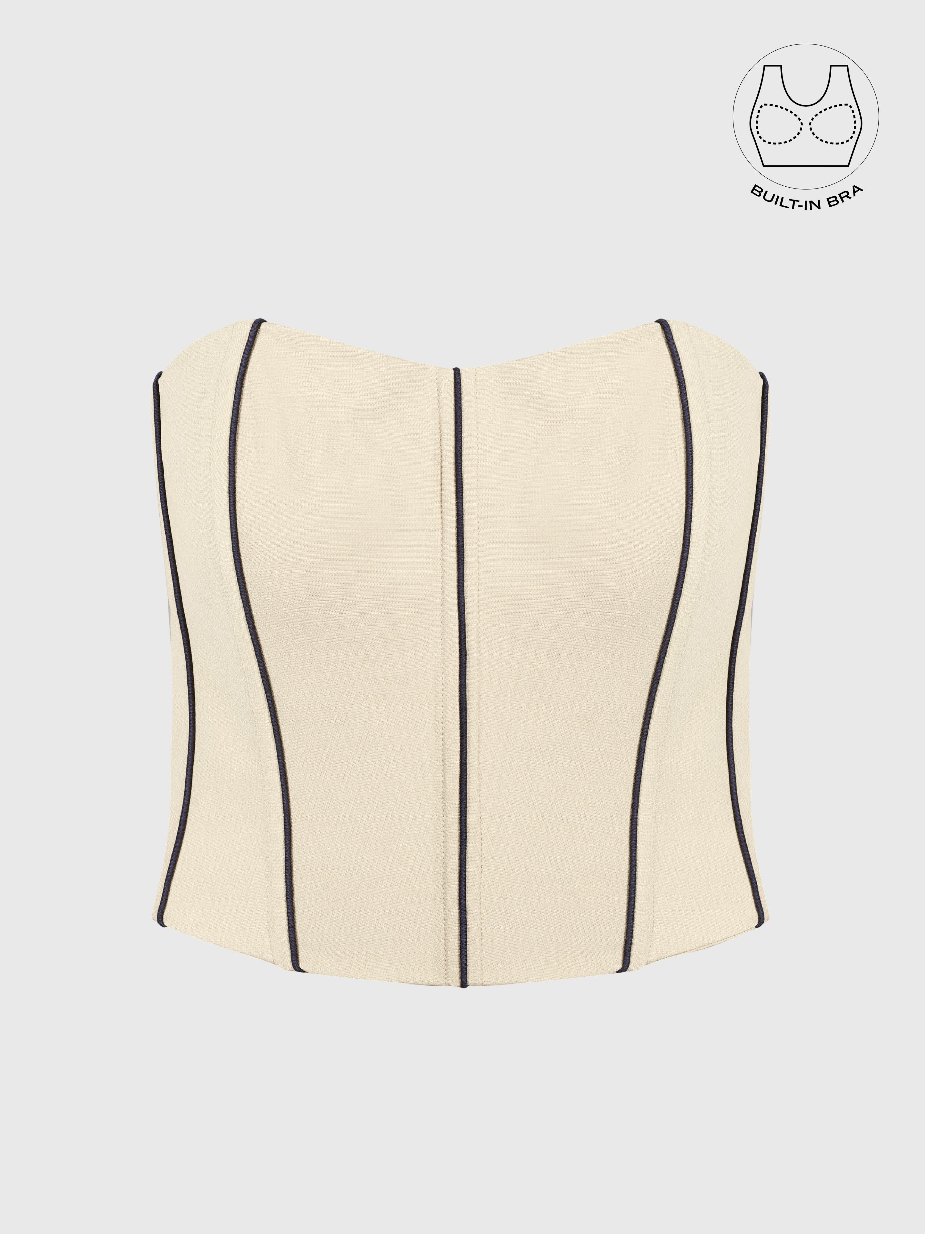 TENERA CREAM SWEETHEART STRIPED CORSET WITH INBUILT BRA