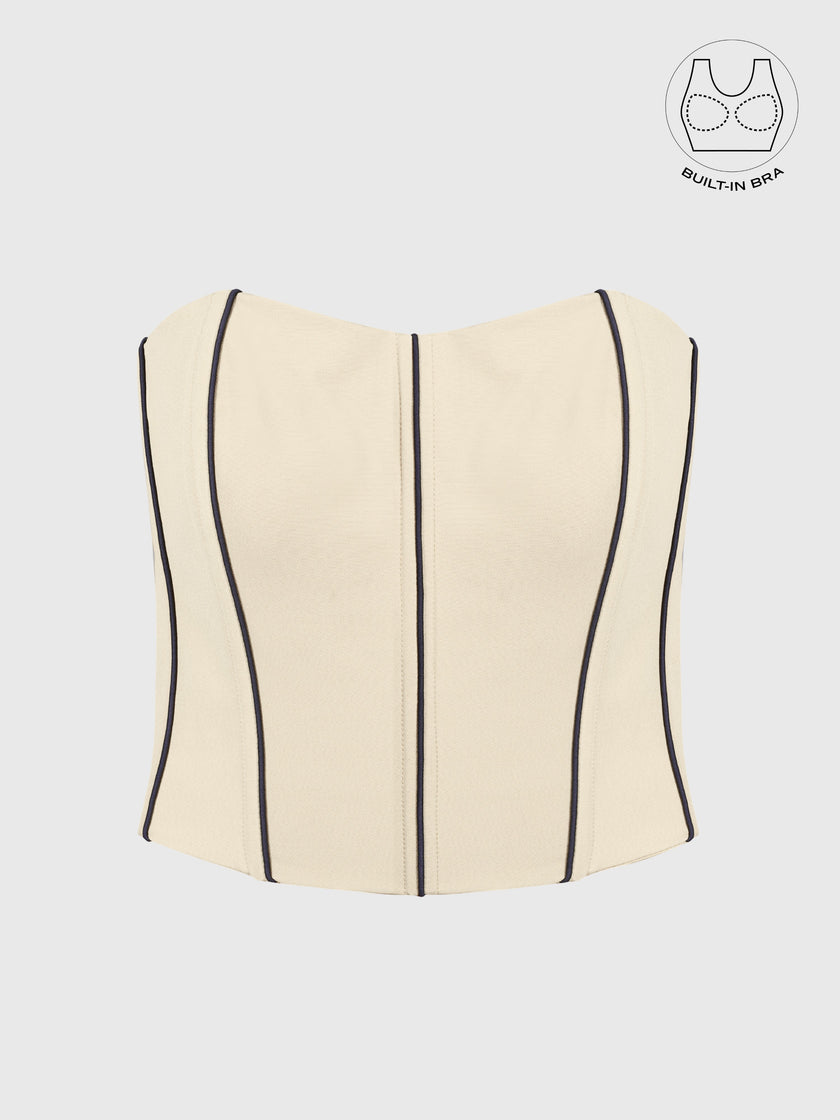 TENERA CREAM SWEETHEART STRIPED CORSET WITH INBUILT BRA
