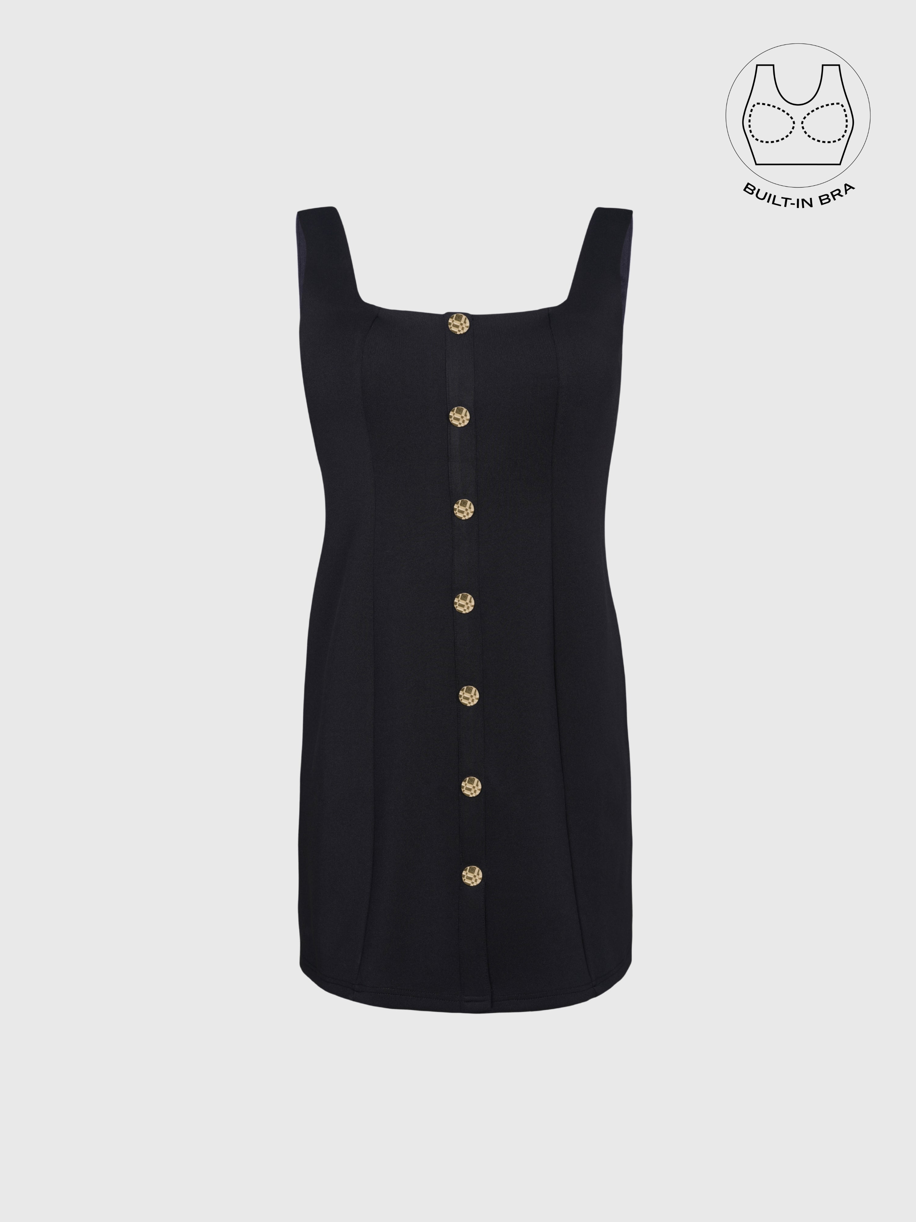 SICURA BLACK WASHABLE BUTTON-DOWN DRESS WITH INBUILT BRA