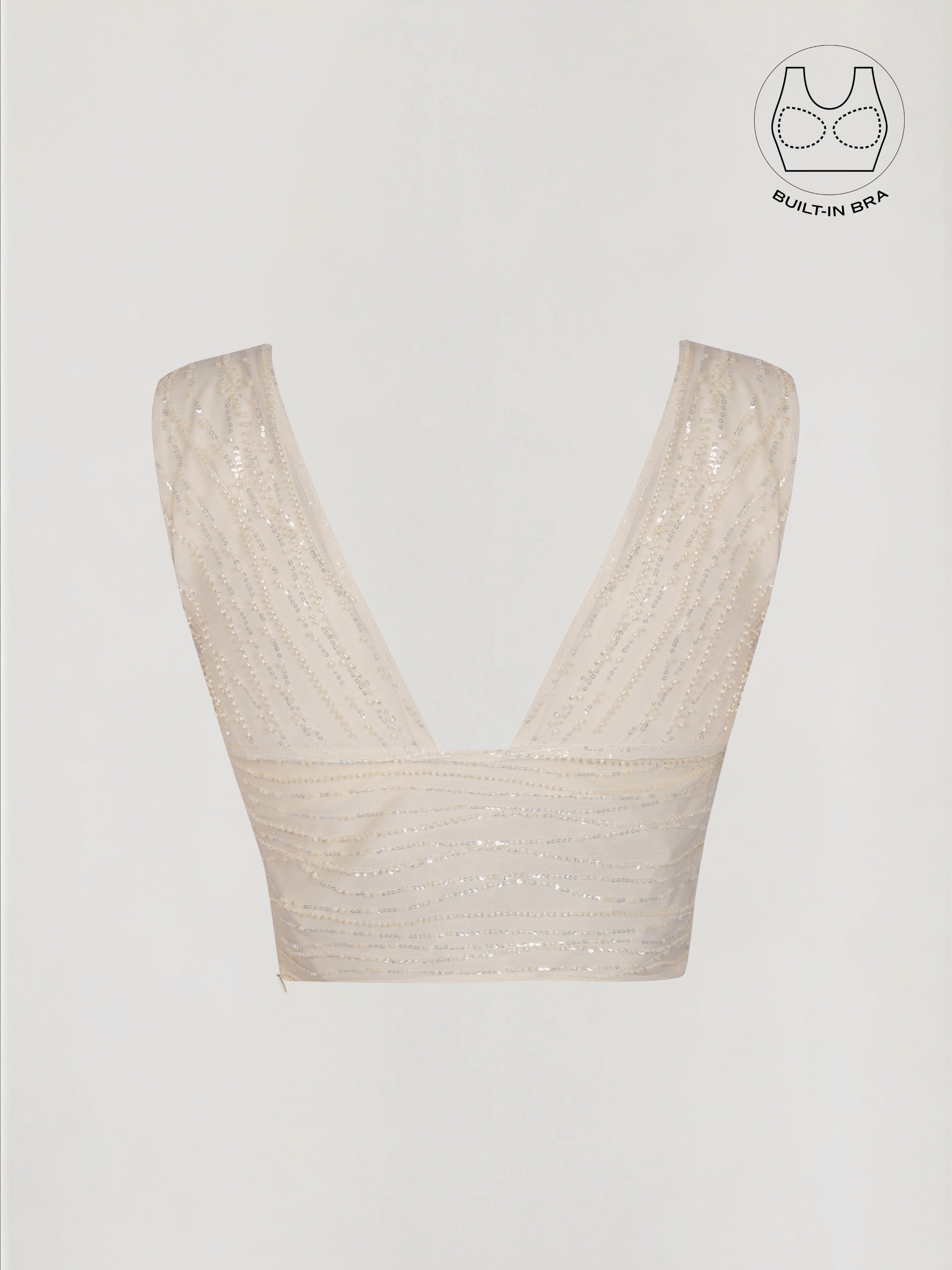 ASTRA IVORY BEADS & SEQUINS CROP TOP WITH INBUILT BRA