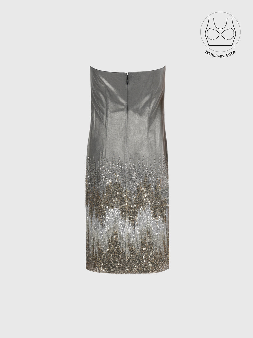 TATIANA METALLIC GOLD EMBROIDERED COCKTAIL DRESS WITH BUILT-IN BRA