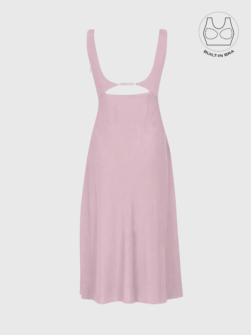 LIBERE POWDER PINK BUCKLE CUTOUT DRESS WITH INBUILT BRA