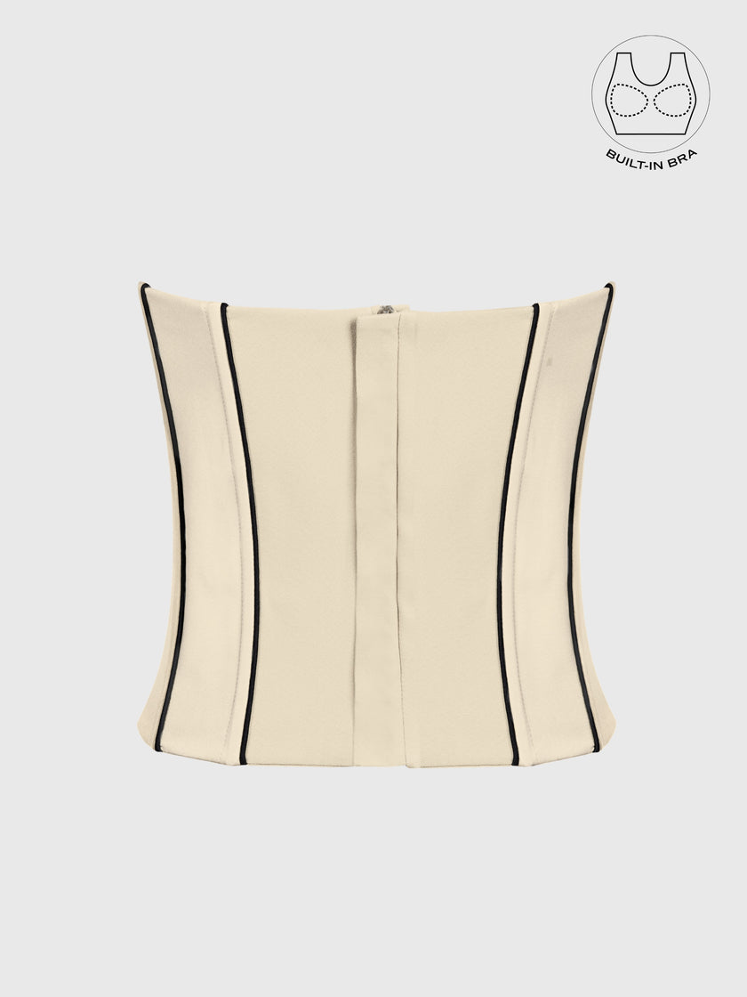 TENERA CREAM SWEETHEART STRIPED CORSET WITH INBUILT BRA