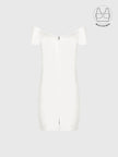 VARIE IVORY BARDOT OFF-SHOULDER PARTY DRESS WITH INBUILT BRA