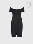 VARIE BLACK BARDOT OFF-SHOULDER PARTY DRESS WITH INBUILT BRA