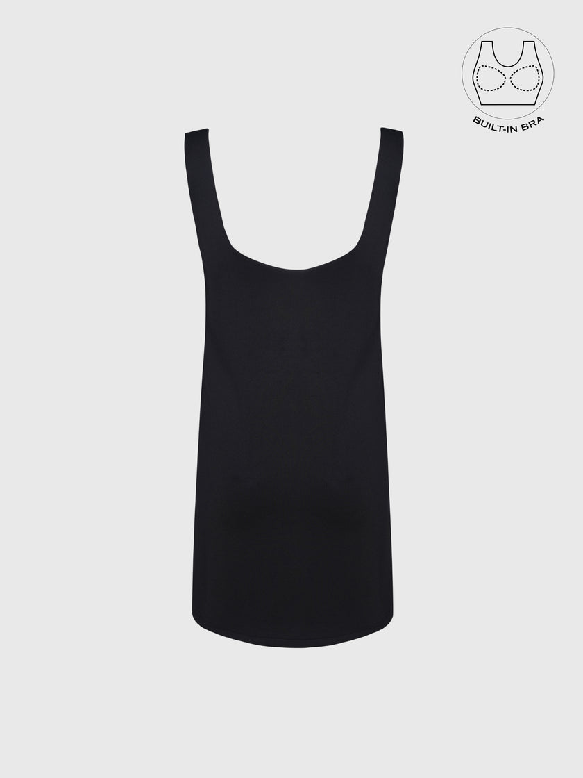 SICURA BLACK WASHABLE BUTTON-DOWN DRESS WITH INBUILT BRA