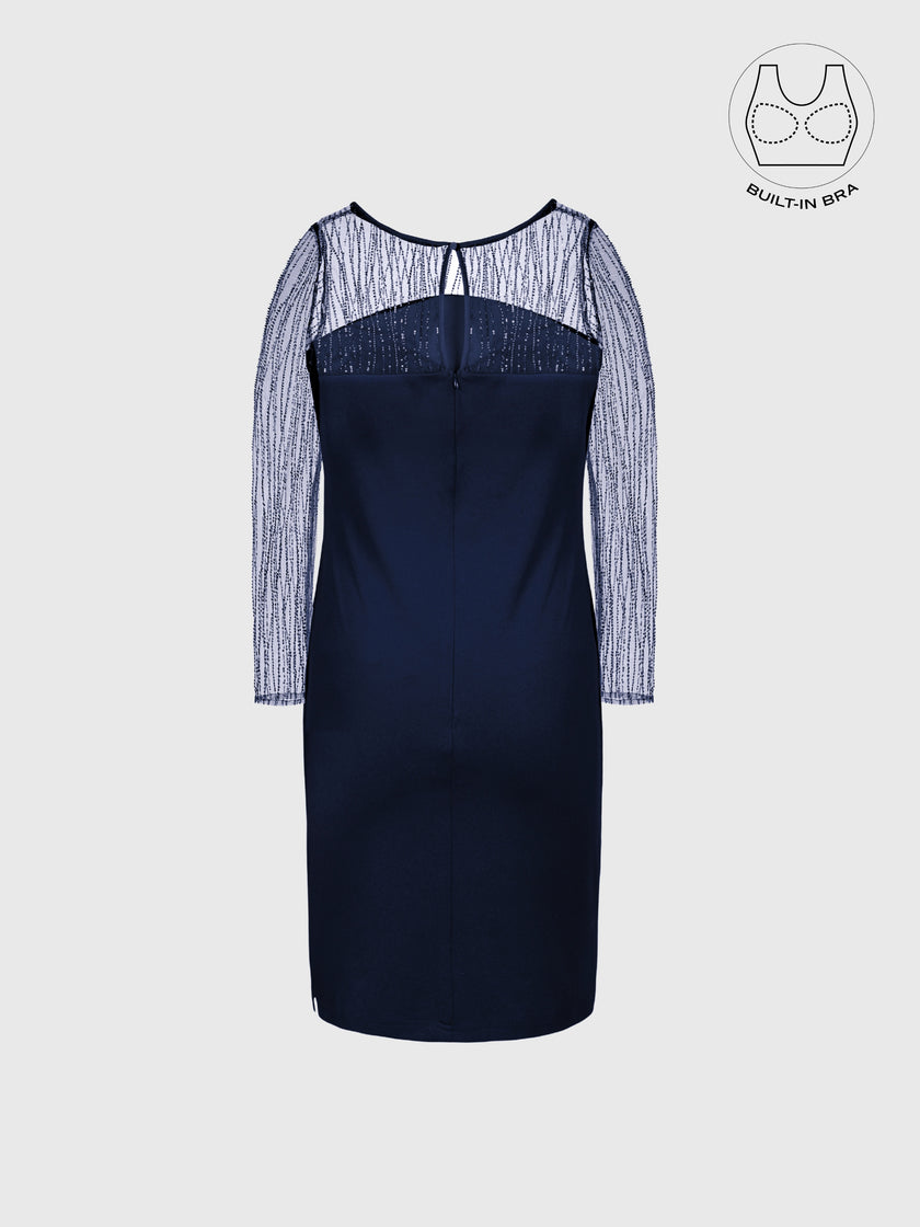 INARA NAVY BLUE BEADS & SEQUINS COCKTAIL DRESS WITH INBUILT BRA