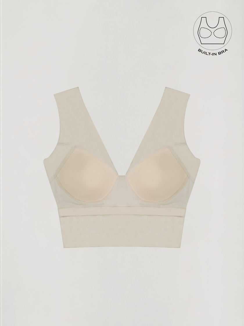 ASTRA IVORY BEADS & SEQUINS CROP TOP WITH INBUILT BRA