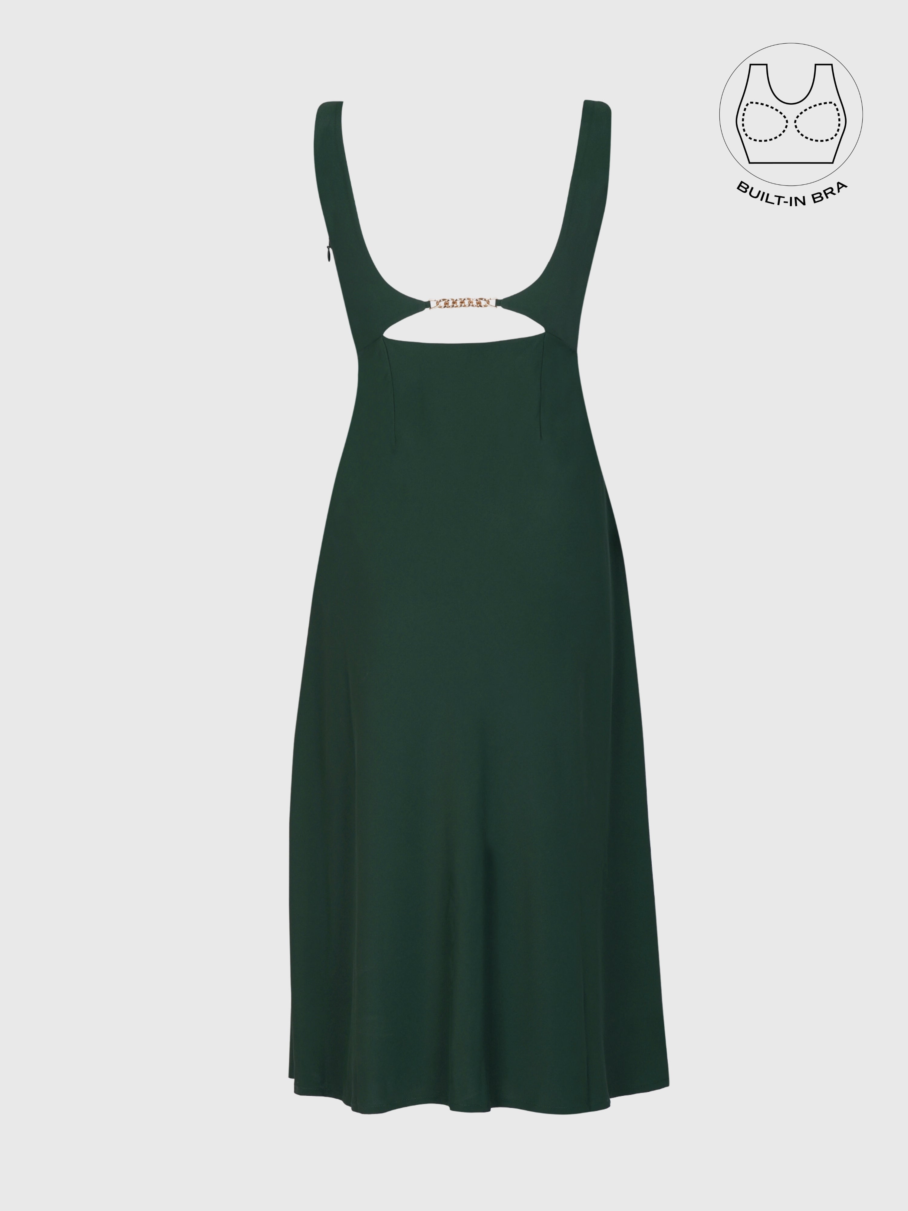 LIBERE FOREST GREEN BUCKLE CUTOUT DRESS WITH INBUILT BRA