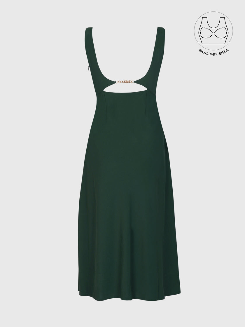 LIBERE FOREST GREEN BUCKLE CUTOUT DRESS WITH INBUILT BRA