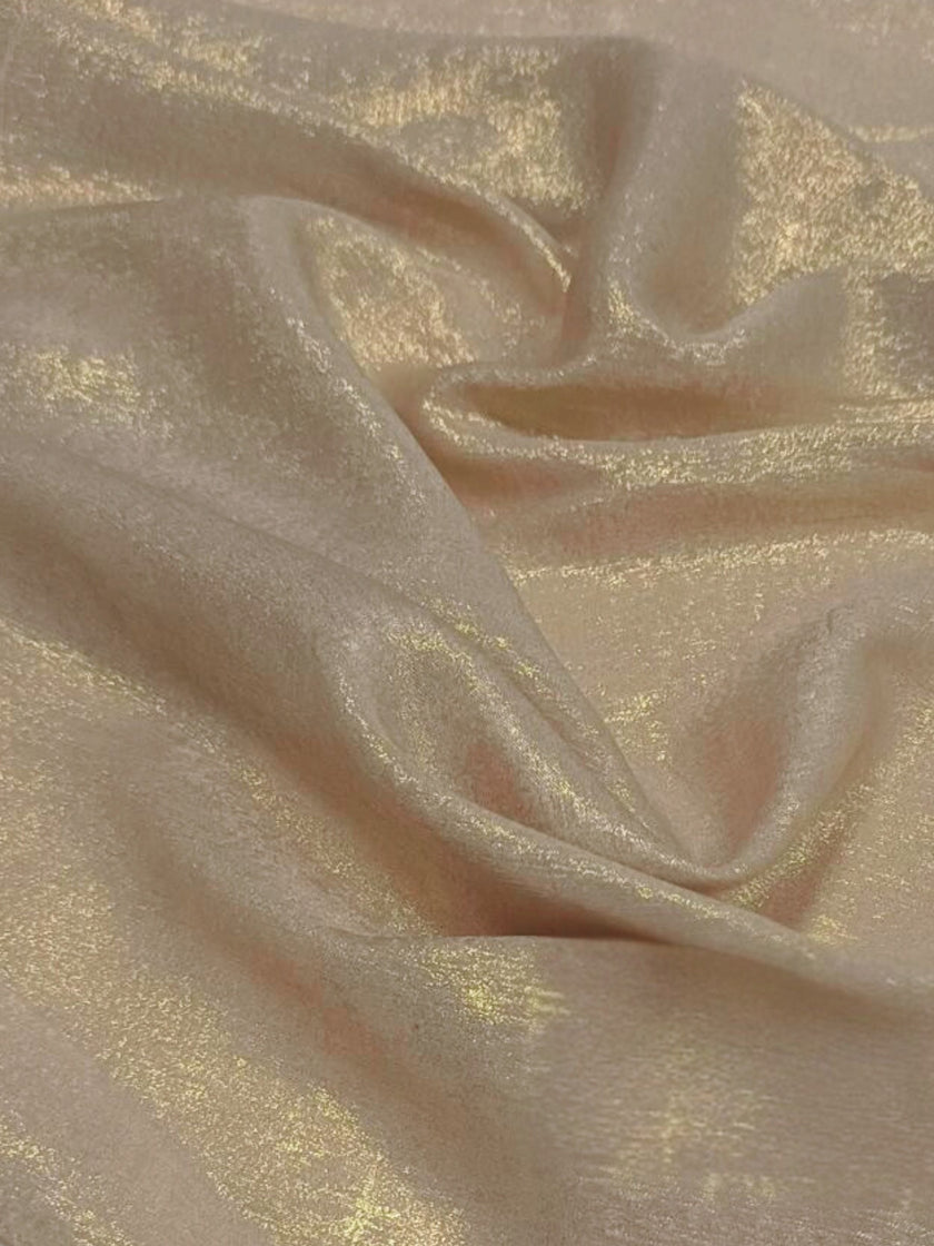 CALYPSA CHAMPAGNE GOLD SHIMMERING MAXI FLARE DRESS WITH BUILT-IN BRA