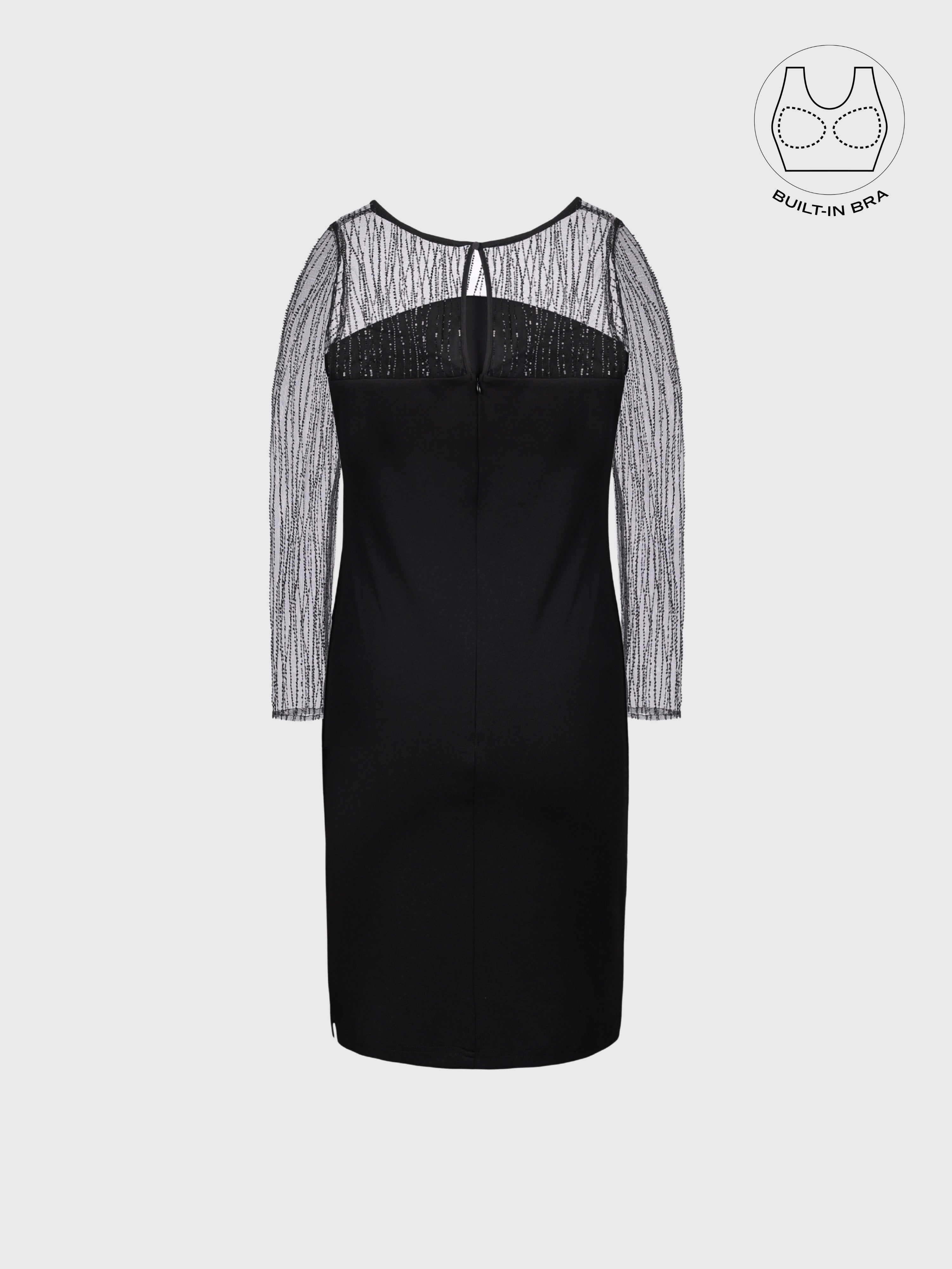 INARA BLACK BEADS & SEQUINS COCKTAIL DRESS WITH INBUILT BRA