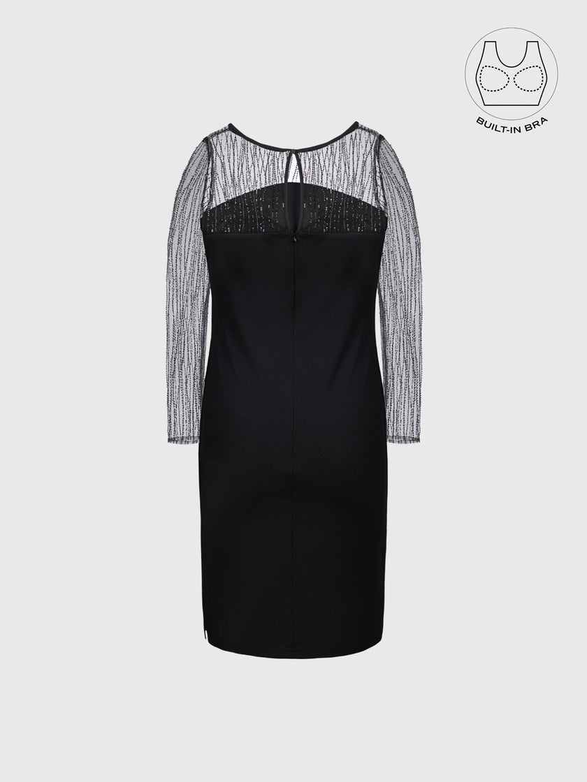 INARA BLACK BEADS & SEQUINS COCKTAIL DRESS WITH INBUILT BRA