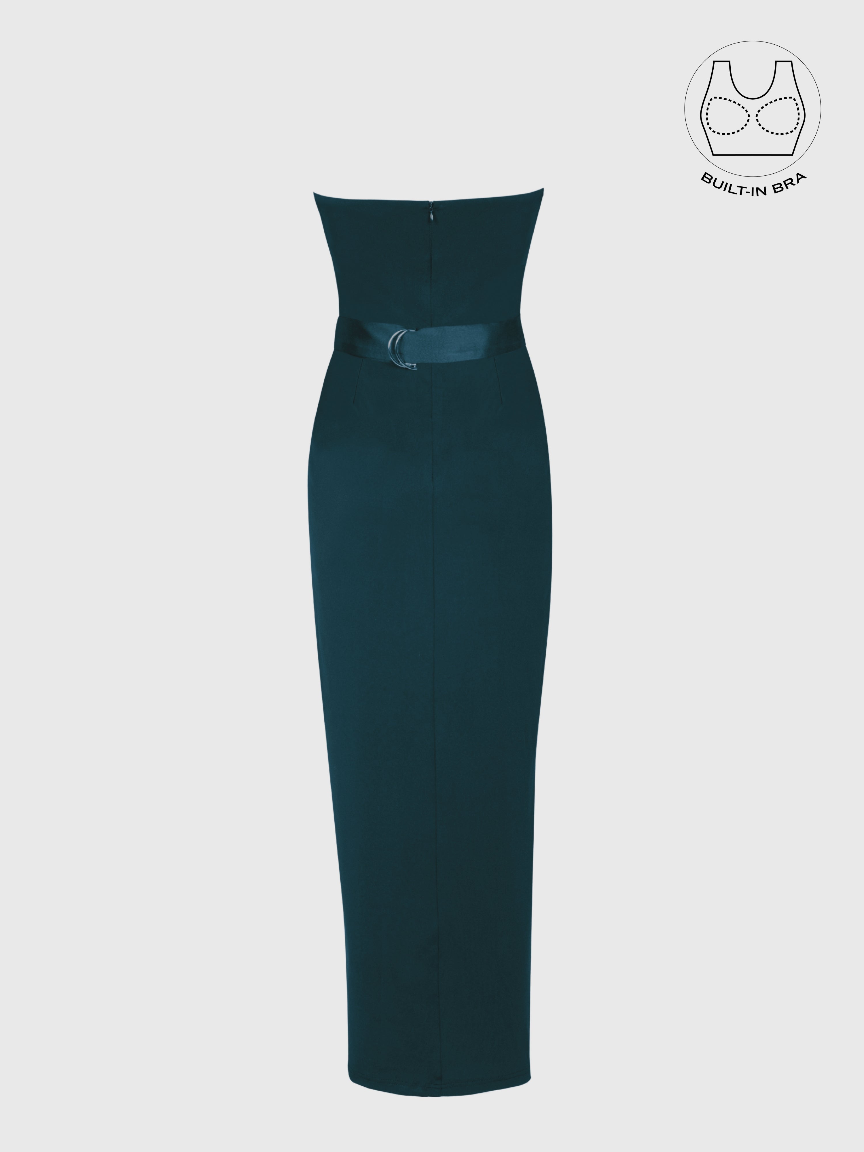 FORTE CRYSTAL TEAL STRUCTURED COLLAR GOWN WITH INBUILT BRA