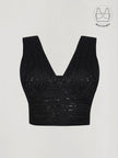 ASTRA BLACK BEADS & SEQUINS CROP TOP WITH INBUILT BRA