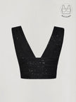 ASTRA BLACK BEADS & SEQUINS CROP TOP WITH INBUILT BRA