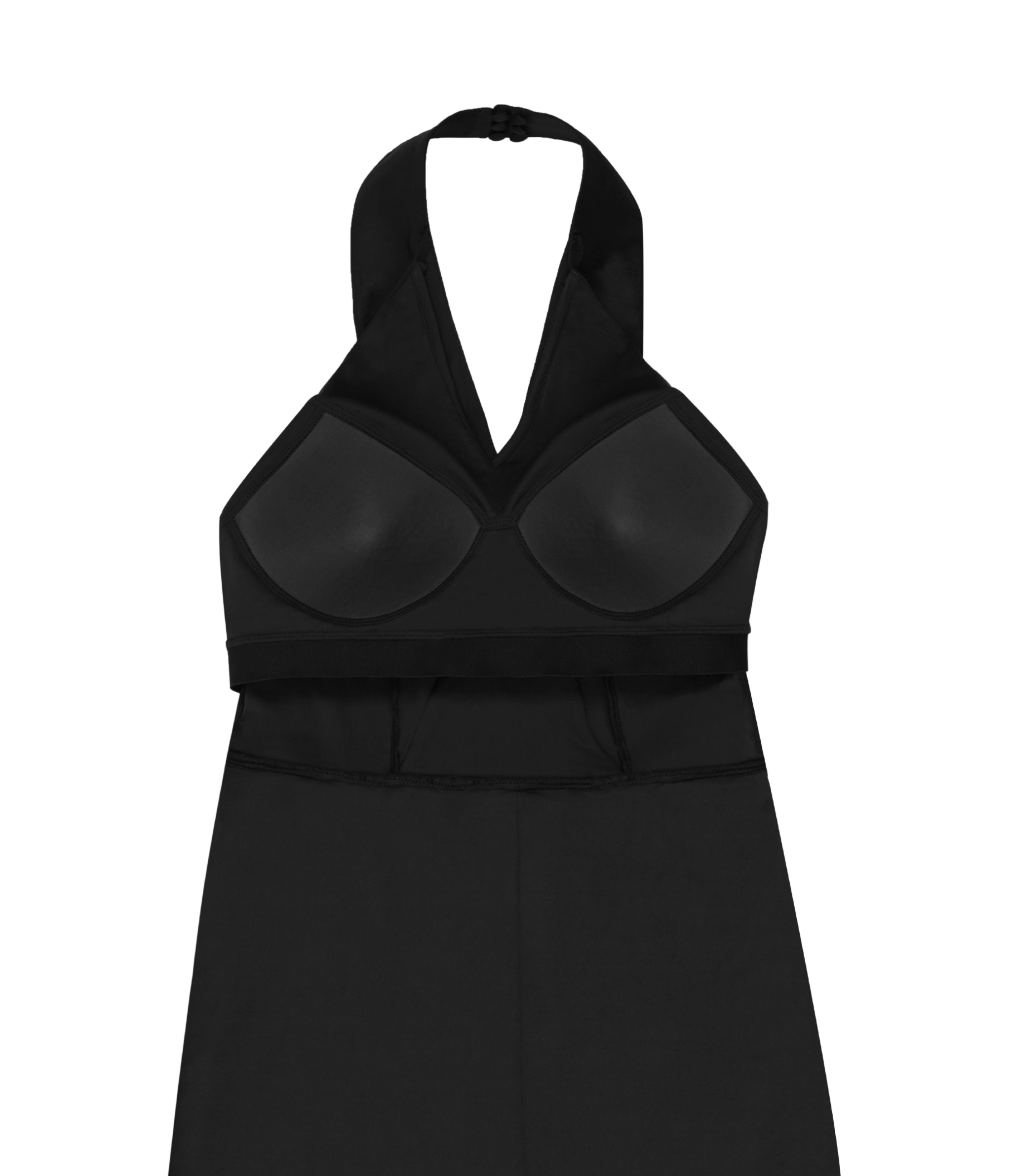 Black smart casual gown with structured collar design.
